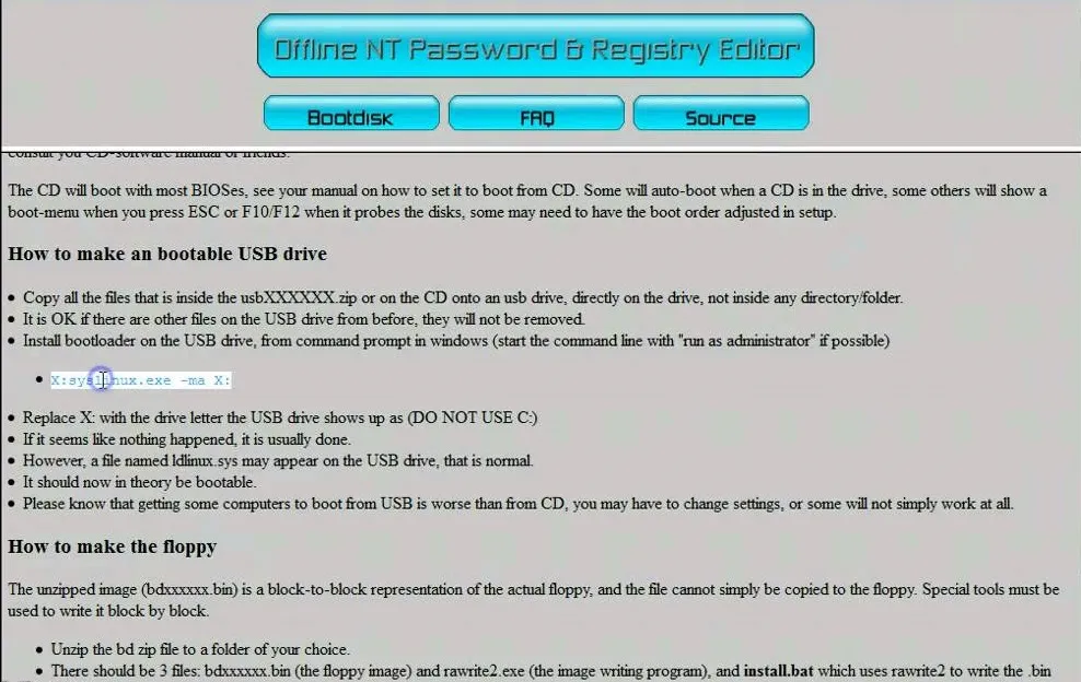 Offline NT Password & Registry Editor